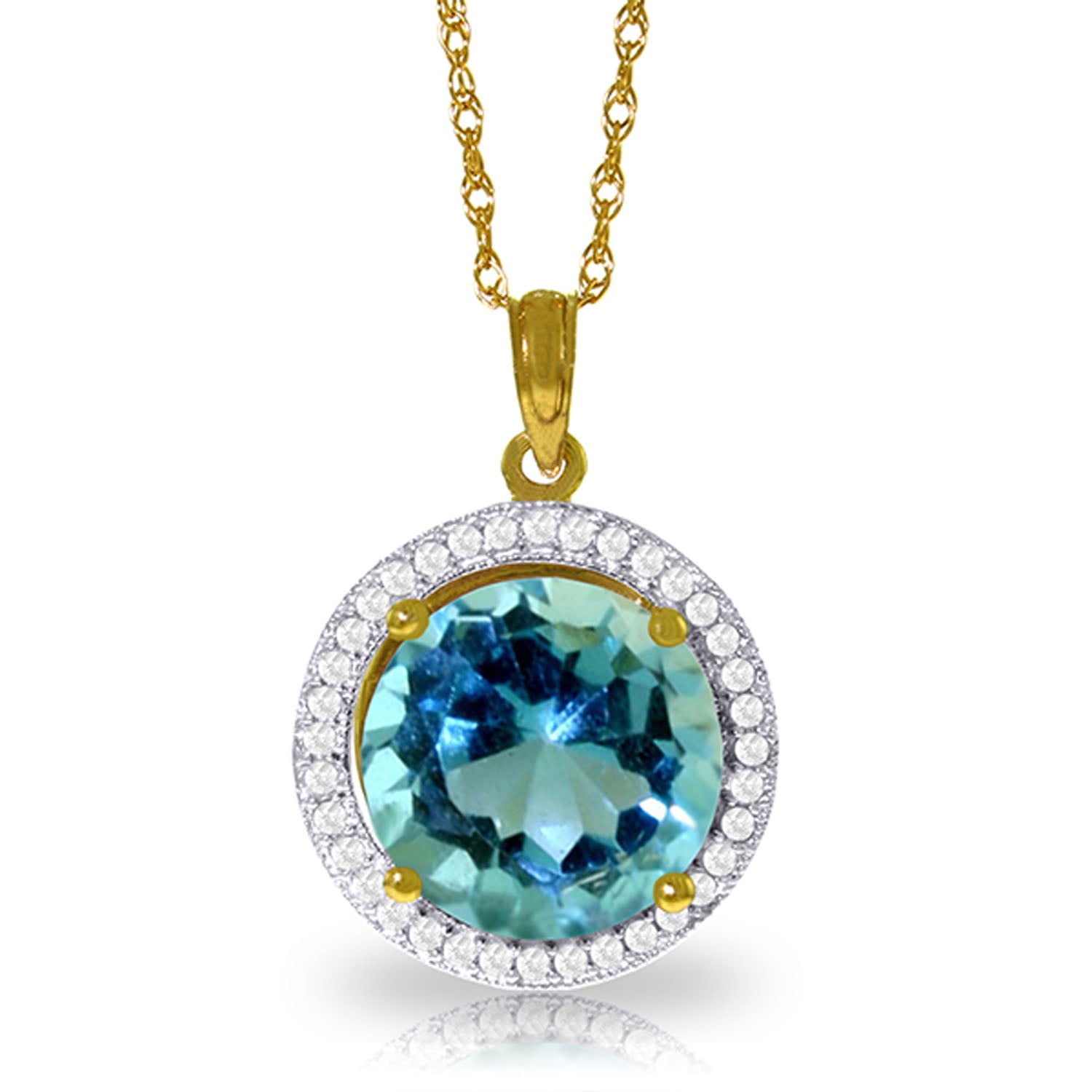 Galaxy Gold 14K Solid Gold Natural Diamond & Blue Topaz Drop Necklace for Women - Yellow Gold Fine Jewelry
