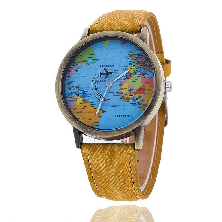 amousa Fashion Retro Belt Quartz Watch Airplane Second Hand Map Watch Unisex