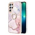 thumbnail image 4 of Marble Pattern Case for Samsung Galaxy S23 Ultra, Diamond Rotated Ring Holder Kickstand Slim Fit Cover with Electroplated Frame All-Inclusive Lens Protection Anti-Shock Case, Rosegold, 4 of 4