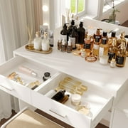Rovaurx 46.7 Makeup Vanity Table with Lights and Mirror, 5 Drawers, Modern Dressing Desk, White