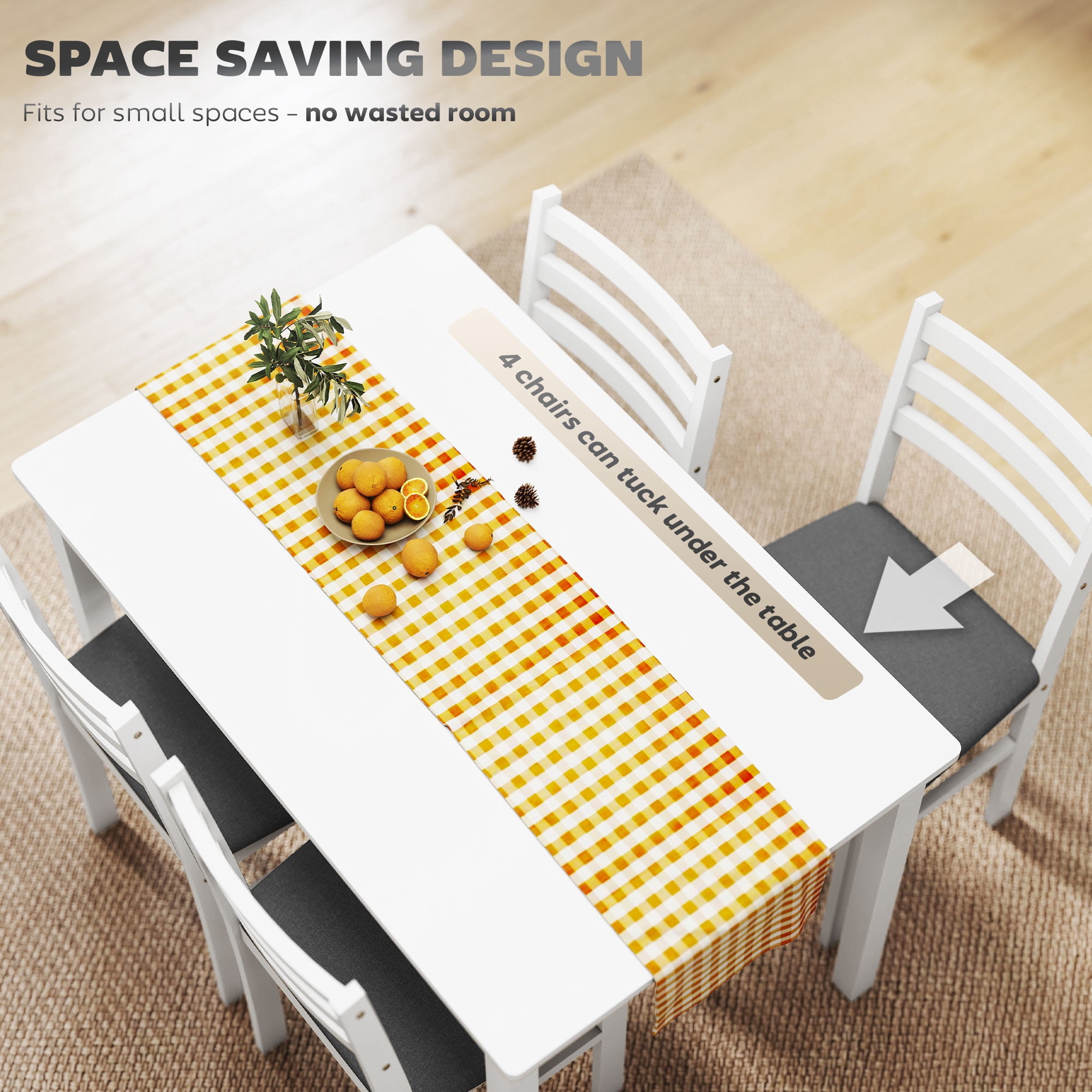 Farmhouse Dining Table and 4 Chairs Set, White/Gray