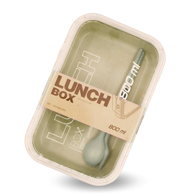 lonchera práctica de 800ml | fiambrera con cubiertos | hermética | ideal para oficina o escuela | caja de almuerzo apta para microondas… Lonchera beige de 800 ml con tapa transparente y etiqueta "LUNCH BOX 800 ml", caja rectangular compacta en plástico PP con cierre hermético visible; incluye cubiertos integrados (cuchara y tenedor) alojados en la tapa, ideal para oficina o escuela y también para llevar snacks u organizar accesorios pequeños.