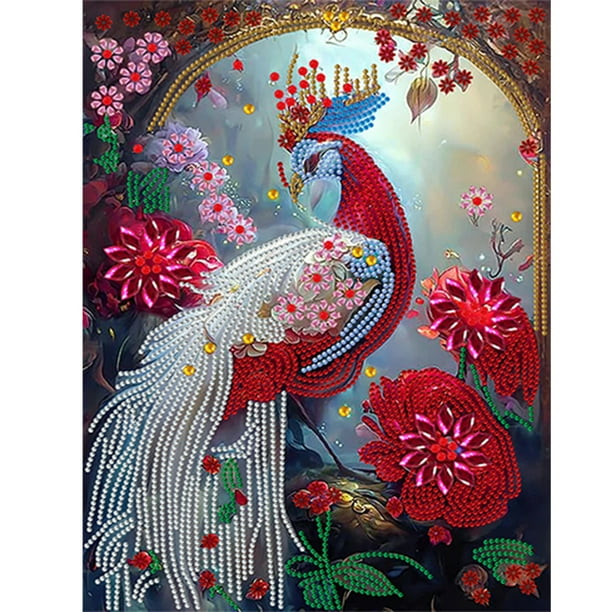 Diamond Painting 5D DIY Kit de decoración de pavo real con forma especial parcial (YXC522)