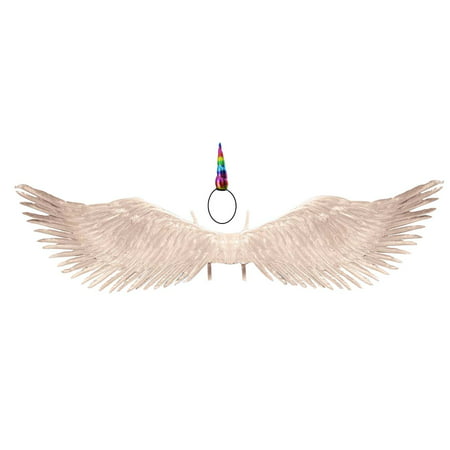 Metallic Pegasus Unicorn Rainbow Horn Silver Feather Wings Pride Accessory