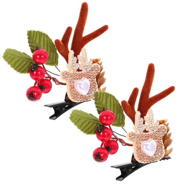 KAKOWELY 2 pinzas para el pelo navideñas con forma de asta, horquillas navideñas, accesorios para el pelo para niñas, pinzas pequeñas para el pelo.