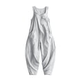 thumbnail image 5 of Lcziwo Cotton Jumpsuits for Women Sleeveless Barrel Wide Leg Solid Overalls Loose Fit Casual Summer Vacation Pant Romper with Pockets White,XL, 5 of 9