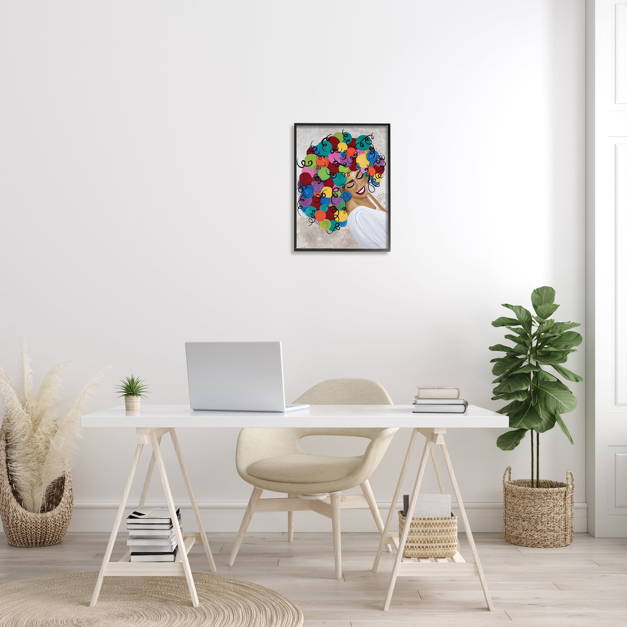 Stupell Industries Smiling Woman With Rainbow Abstract Curly Hair Graphic Art Black Framed Art Print Wall Art, 16x20, by Gina Ritter