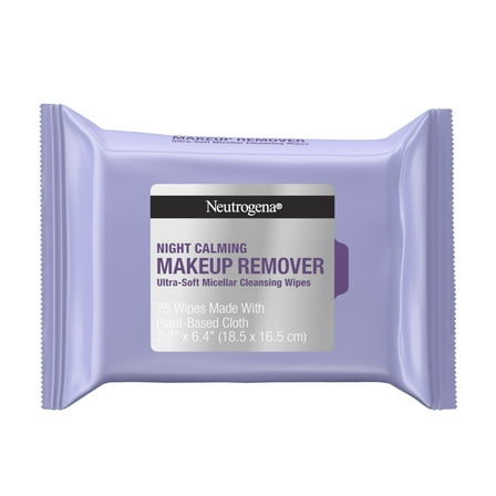 Neutrogena Makeup Remover Night Calming Wipes and Face Cleansing Towelettes, 25 Count