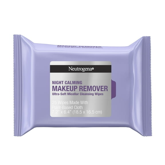 Neutrogena Makeup Remover Night Calming Wipes and Face Cleansing Towelettes, 25 Count