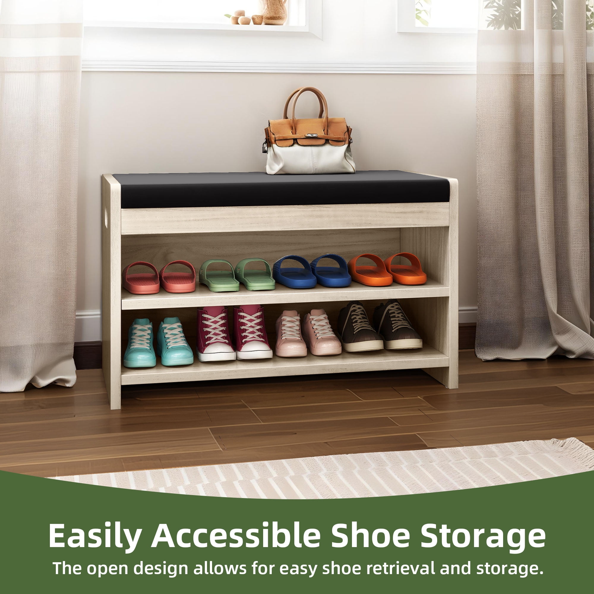Uforic 2-Tier Shoe Bench, Entryway Storage Bench Shoe Rack Organizer Unit , Oak
