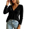 thumbnail image 2 of GEWSEY Velvet Tops for Women Dressy Casual V Neck Shirts Loose Fit Long Sleeve Vintage Velour Blouse Solid Holiday Party Outfits (Black, 6XL), 2 of 7