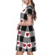 thumbnail image 2 of Balery Heart Black Buffalo Plaid Gingham Vestidos sueltos de manga corta para mujer, vestidos de verano 2025, vestidos casuales de corte A con vuelo., 2 of 6