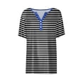 thumbnail image 4 of Camiseta de Manga Corta para las Mujeres con Cuello en V de Impresión de Rayas con Botón, Blusa Casual para el Hogar Y Diario, 4 of 5