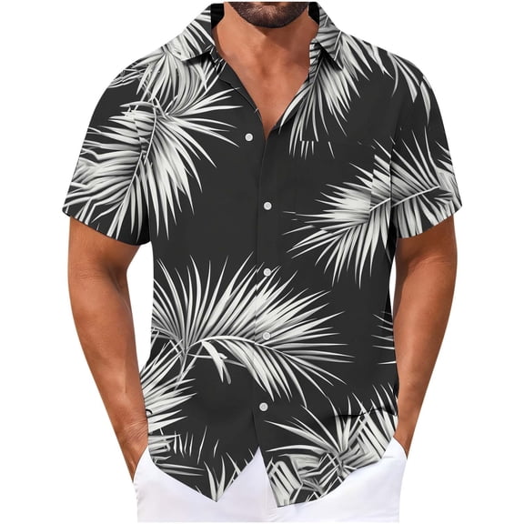 Kctiaxy Mens Summer Shirts Short Sleeve Button Down Shirt Hawaiian Printed Turndown Collar Cardigan Blouse Summer Casual Beach Shirt
