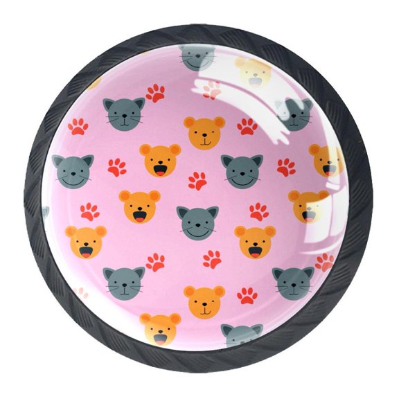 4 Pcs Cute Animal Faces Knobs for Kitchen Cabinet Cupboard Dresser Bookcase Drawer Pulls Handles Round Home Decor