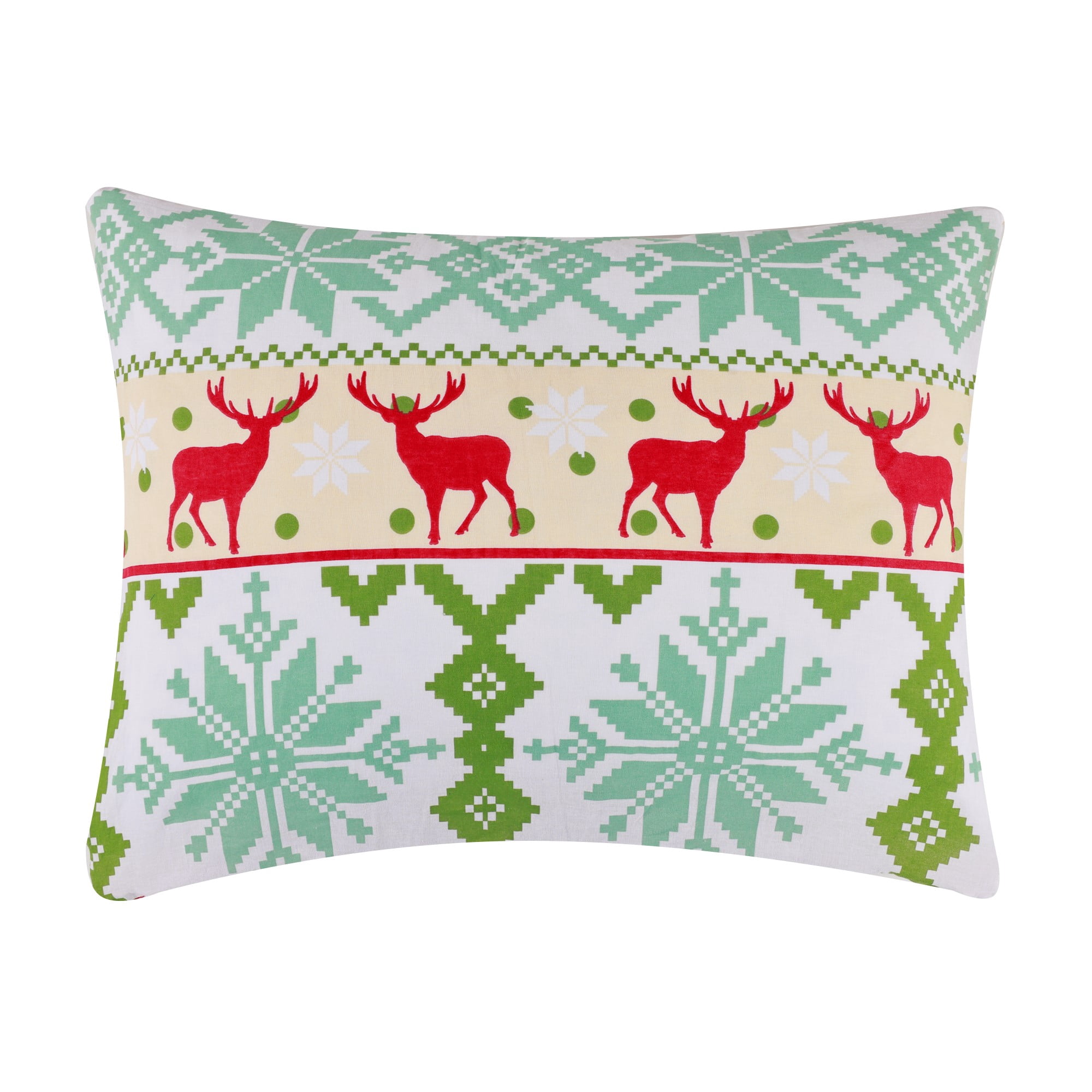 Greenland Home Fashions Fair Isle Holiday Snow Quilted Pillow Sham, Standard