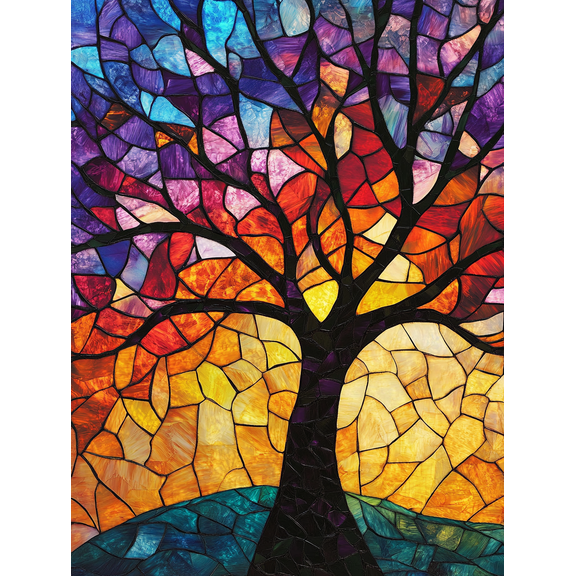 Stained Glass Tree Decor Painting/Canvas Print， Suitable for Decorating Living Room， Bedroom， Office， Dining Room， Hallway， Study， Hotel， Gallery， and Waiting Area.