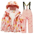 thumbnail image 2 of Jinhomg Kids Winter Outfits 2 Piece Boys Girls Warm Snowsuits Heavyweight Comfy Faux Fur Trim Hood Coats with Snow Bib Pants Snowboarding Set 2025 Pink 7 Years, 2 of 3