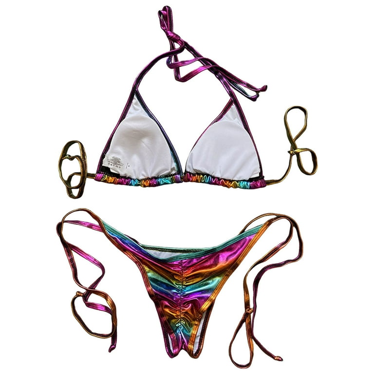 Woman's Removable Padding Triangle Swimsuit Top Crinkle Waves
