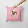 thumbnail image 2 of Carolines Treasures CK4174PW1414 Fawn Pug Pink Flowers Fabric Decorative Pillow  14Hx14W multicolor, 2 of 4