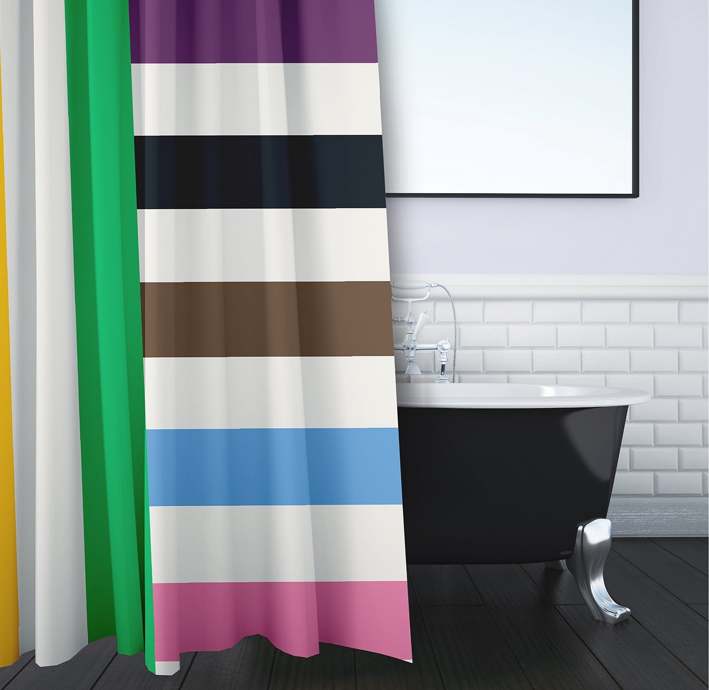 Simply Daisy 70" W x 73" L Christmas Stripes Polyester Shower Curtain, Multi [1 Ct]