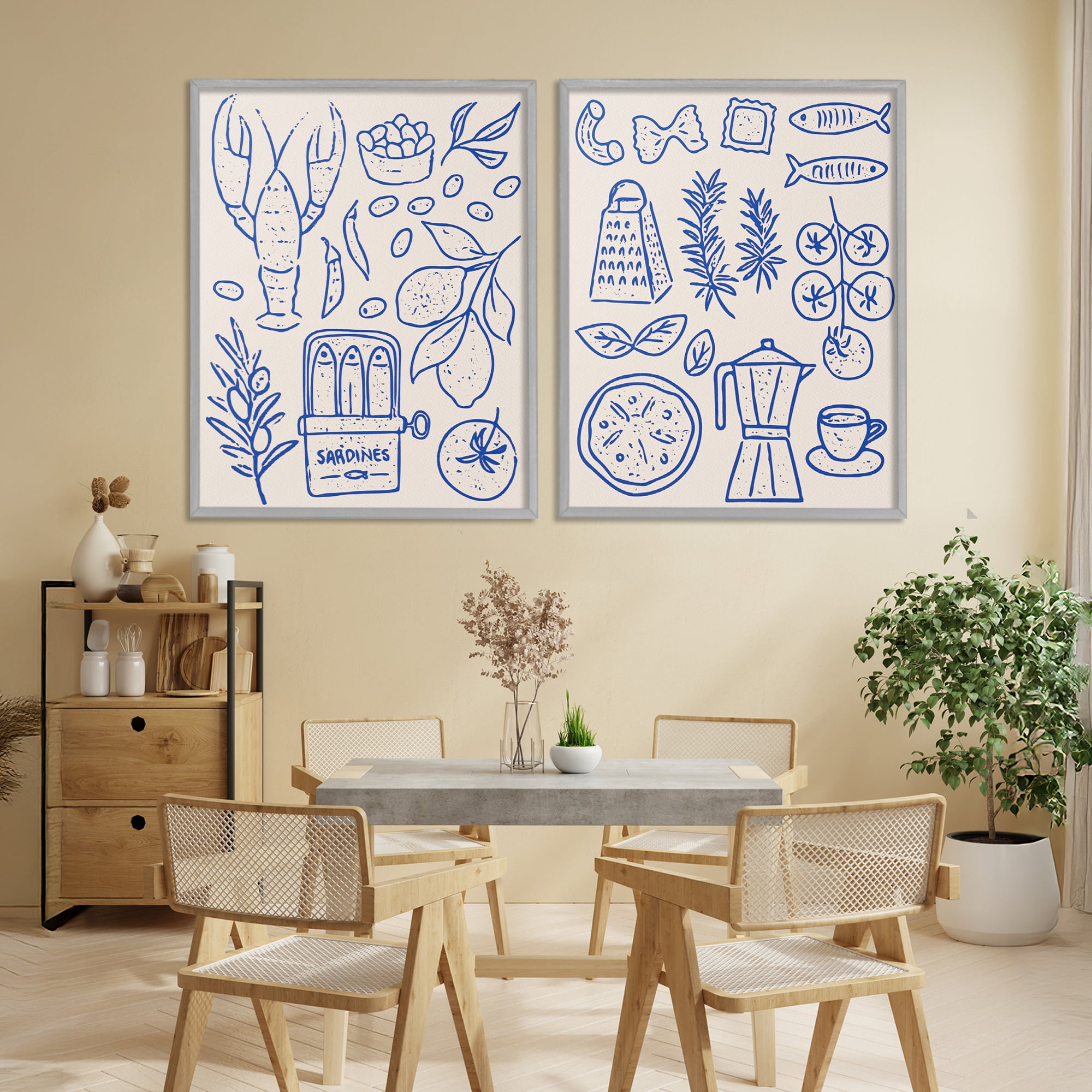 Stupell Industries Mediterranean Kitchen Simplicity 2 Piece Gray Framed Giclee Art Set, design by Camila Juncos