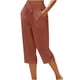 thumbnail image 1 of Pantalones de Lino Mujeres Outfits de Vacaciones Casual Elástico de la Cintura Cordón Suelto Recto Tubo Capris para la Playa de Verano, 1 of 5