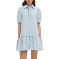thumbnail image 1 of Vestido EZAPINE a rayas para mujer con cuello y manga corta azul, 1 of 7