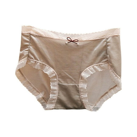 BYHONG Traceless Feel Thin Transparent Silk Smooth Underwear for Women Breathable Pure Mid Waist Transparent Triangle Pants Women Panties Khaki XL