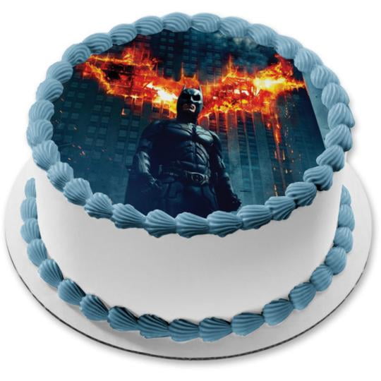 Batman Dark Knight Burning Building Background Edible Cake Topper Image ABPID06565