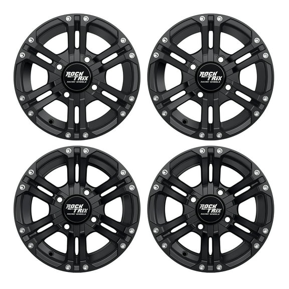 RockTrix RT101 12in ATV Wheels 4x110 Rims, 12x7, 5 2 F and 2 5 R Offset, SRA Only, Compatible with Honda Foreman 400 450 500, Rancher 350 400 420 Solid Rear Axle (Set of 4)