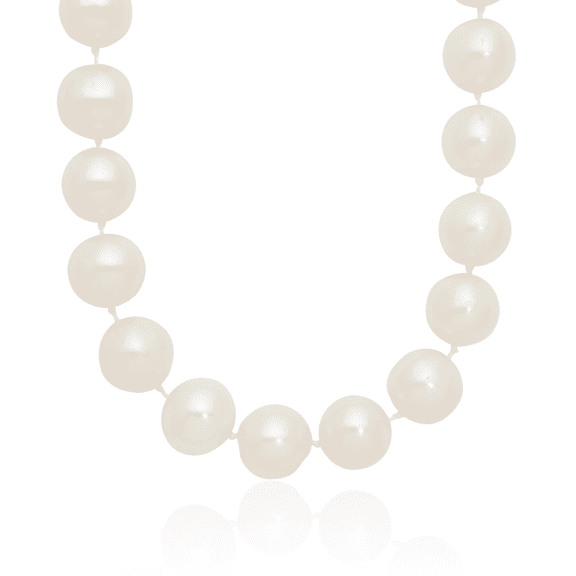 14K Solid Yellow Gold 10mm White Near Round Freshwater Cultured Pearl Necklace Chain