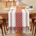 thumbnail image 5 of SDJMa 14" x 72" Christmas Boho Table Runner, White and Red Cotton Woven Striped Christmas Winter Holiday Table Decoration with Tassels for Xmas Party Farmhouse Home Kitchen Dining Table Centerpiece, 5 of 8