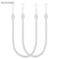 thumbnail image 5 of BadPiggies 2Pcs Curtain Rope Tiebacks, Decorative Handmade Drapery Rope Holdbacks with 2 Metal Screw Hooks (White), 5 of 7