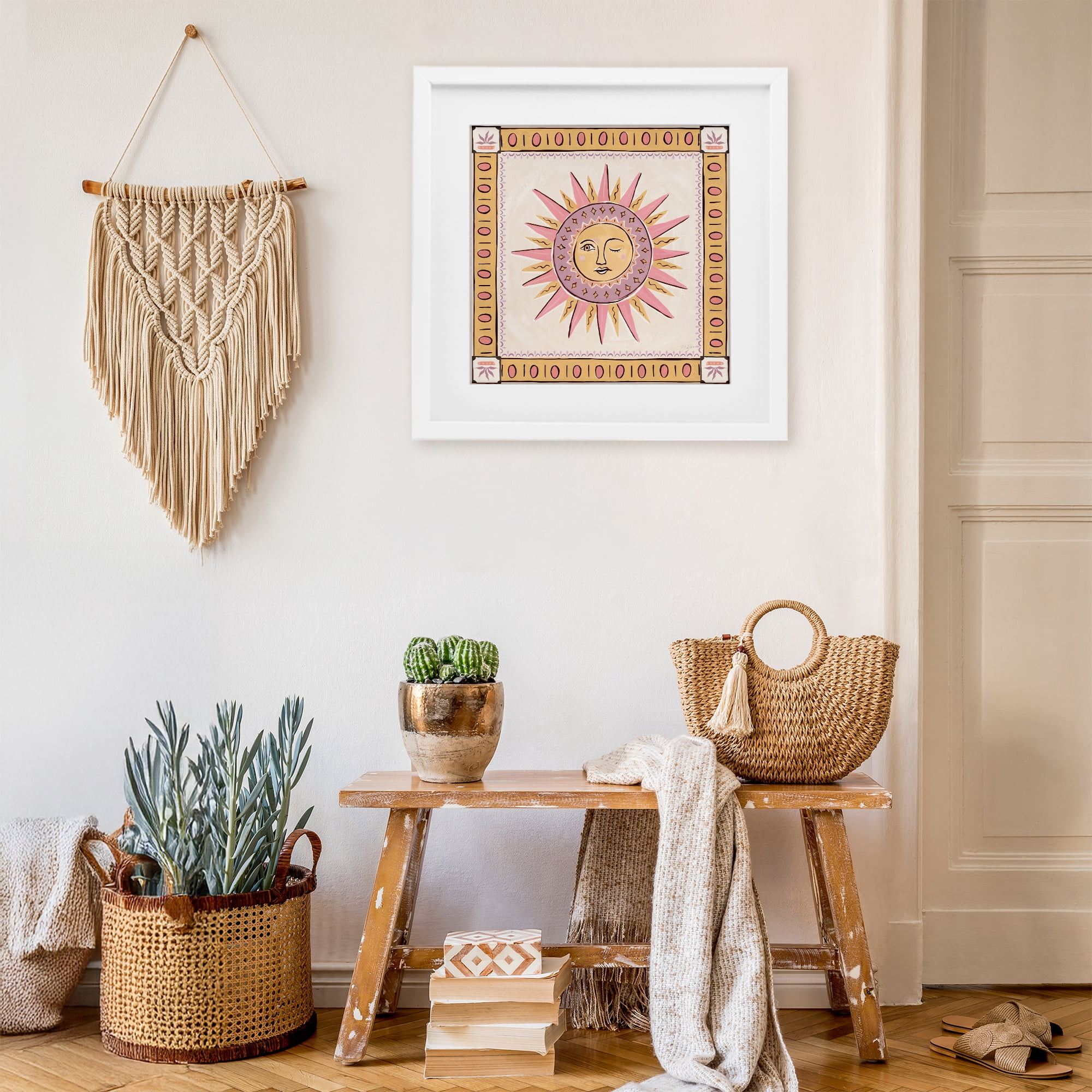 Stupell Industries Pastel Winking Sun with Border White Framed Print Under Glass, design by Two If By Sea Studios