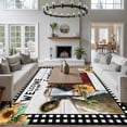 thumbnail image 4 of Area Rug 60×96in, Farm Sunflower Cow Floor Carpet Living Room Rug, Retro Wooden Barn Lattice Edge Non-Slip Welcome Mat Indoor Rugs for Bedroom Dining Room, 4 of 9