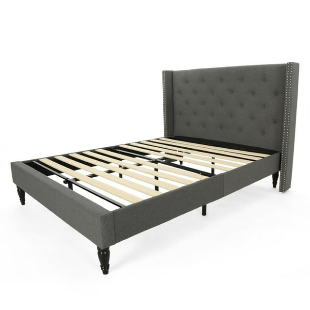 Noble House Roz Upholstered Traditional Queen Bed in Charcoal Gray