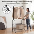 thumbnail image 5 of ELLEGNT Heavy-Duty Rolling Laundry Cart with Hanging Rod, Side Hooks & Storage Basket – Lockable Wheels, Black, 5 of 12