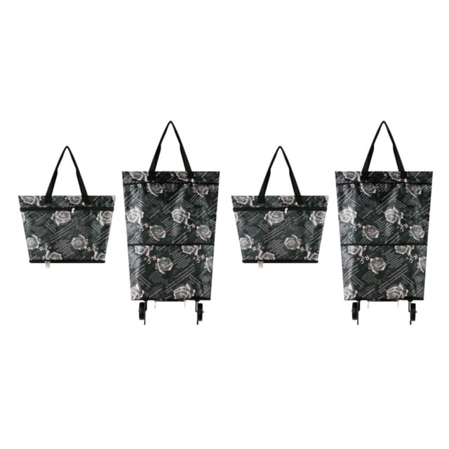 Youkk Chariot de Courses Multifonctionnel et Résistant à l'Usure Sac de Courses Pliable avec Roues Impression Rose 2Ensemble