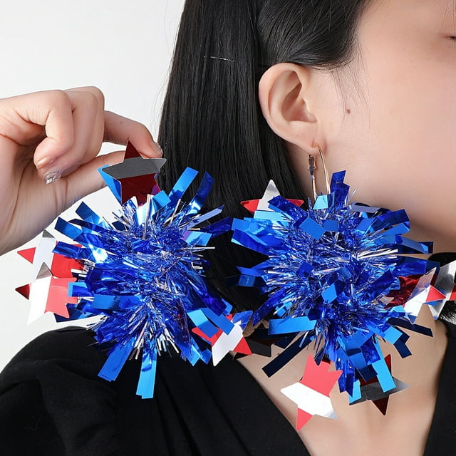 Pendientes de aro de plástico con la bandera de EE. UU., patrióticos del 4 de julio, con estrellas brillantes rojas, blancas y azules para mujer, accesorios para fiestas del Día de la Independencia, r
