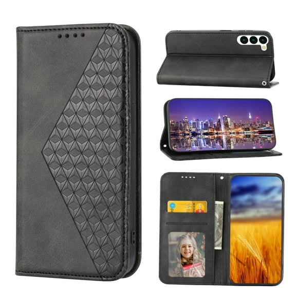 For Samsung Galaxy S23 5G Cubic Grid Calf Texture Magnetic Leather Phone Case For Samsung Galaxy S23 5G