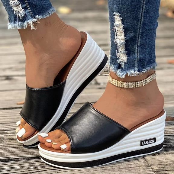 Walking Sandals Women Women's Platform & Wedge Sandals Womens Dress Sandals Summer Sandals for Women 2026 Orthopedic Platforms & Wedges Casual Shoes Casual Fashion Dressy Shoe Black 5.5