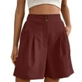 thumbnail image 2 of Lroveb High Waisted Shorts for Women Womens Shorts Casual Summer 2024 Trendy Elastic Back Wide Leg With Pockets Knee Length Pleated Red, 2 of 4