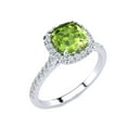 thumbnail image 2 of SuperJeweler 2 Carat Cushion Cut Peridot and Halo Diamond Ring In Sterling Silver For Women, 2 of 5