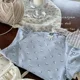thumbnail image 4 of Camiseta de manga larga con lazo de perlas para niñas pequeñas, ropa de algodón Kawaii con borde de Selvedge Floral, Base abullonada de manga, Corea, Otoño, 2024, 4 of 5