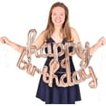 thumbnail image 5 of Beistle 2 Piece Mylar Cursive Script Rose Gold Pink Happy Birthday Balloon Banners With White Ribbons And Blow Straws To Inflate, Celebrating With You Since 1900, 16" x 5' 6", 5 of 7