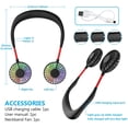 thumbnail image 5 of Negro + Rojo - Ventilador de cuello, ventilador portátil, mini ventilador USB, ventilador de cuello portátil recargable, doble cabezal con 3 velocidades para uso en exteriores, camping y oficina (1 pi, 5 of 5