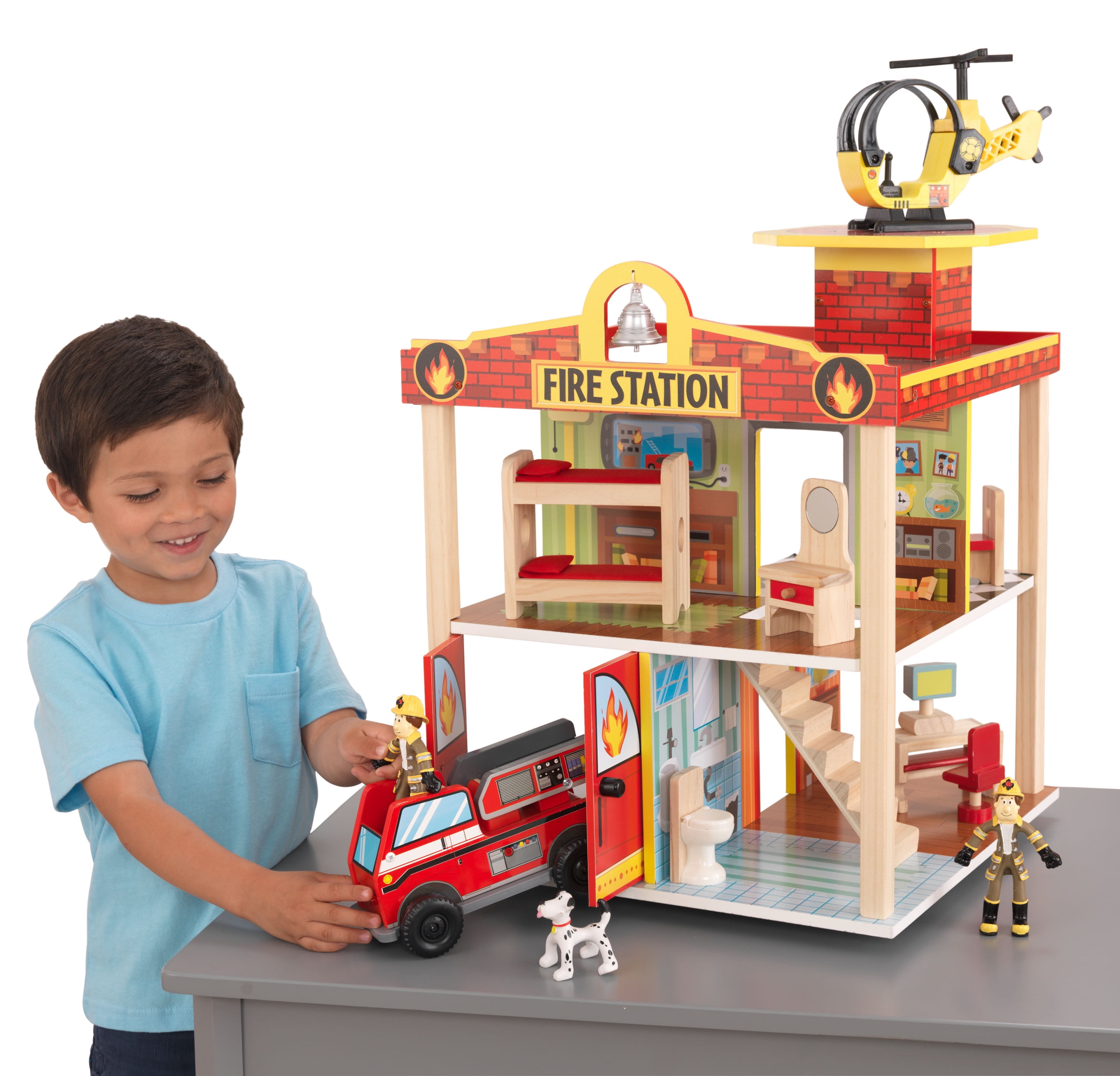 Kidkraft Wooden Fire Station Set For, Fire Station Garage Toyota