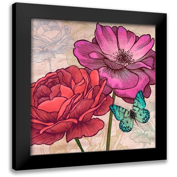 Grant, Eve C. 12x12 Black Modern Framed Museum Art Print Titled - Roses and Butterflies (detail)