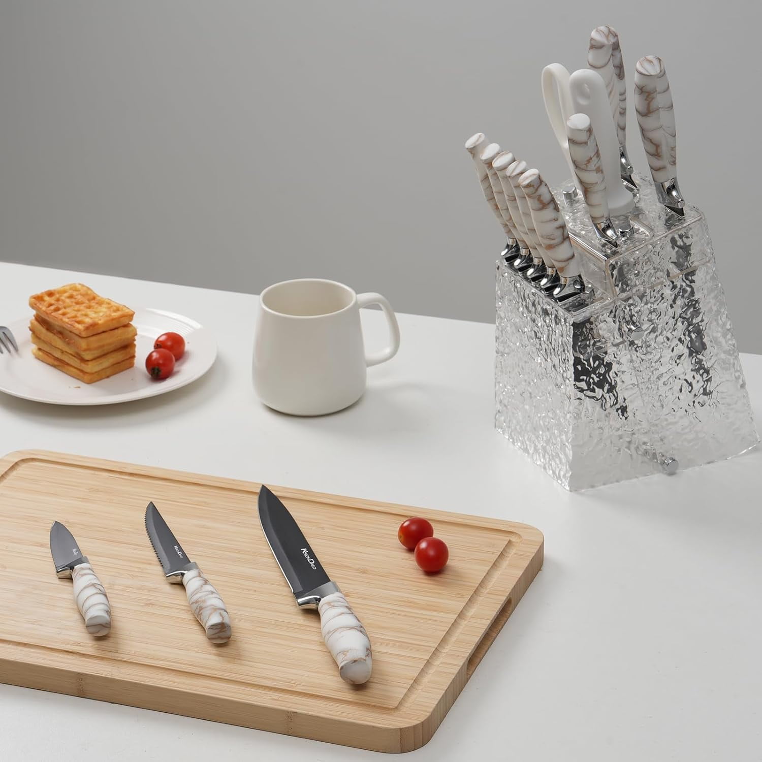 KSENDALO 14-Piece Kitchen Knife Set with Acrylic Block Holder